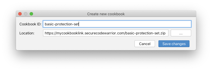 Paste the URL in the Location and choose a name for Cookbook ID